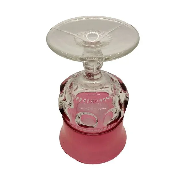 4 King's Crown Vintage Cranberry Flashed Band Thumbprint Footed Water Go… - Picture 3 of 5